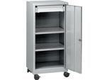 Werkzeugschrank mit Rollen, Flügeltür, 2 Böden, 1 Schub, B 500 x T 500 x H 1000 mm, abschließbar, weißaluminium