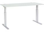 Schäfer Shop Select Schreibtisch ERGO-T, elektrisch höhenverstellbar, Rechteck, T-Fuß, B 1800 x T 800 x H 725-1185 mm, lichtgrau/weißaluminium