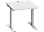Schäfer Shop Genius Schreibtisch MODENA FLEX, Quadrat, T-Fuß Rechteckrohr, B 800 x T 800 x H 650-850 mm, lichtgrau/weißalu