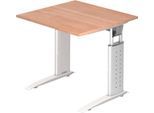 Schreibtisch TARVIS, C-Fuß, Quadrat, B 800 mm, Gestell weiß, höhenverstellbar, Nussbaum