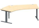 Schäfer Shop Genius Winkelschreibtisch MODENA FLEX, 135° Winkel links, T-Fuß Rechteckrohr, B 2165 x T 800/800 x H 650-850 mm, Ahorn/anthrazit