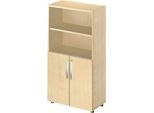 Schäfer Shop Select Kombischrank LOGIN, oben 2 Regale, unten 2 Ordnerhöhen mit Türen, B 800 x T 420 x H 1514 mm, Ahorn Dekor/Ahorn Dekor