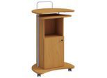 Stehpult Komil, mobil, höhenverstellbar, 1 offenes & 1 abschließbares Fach mit Tür, B 560 x T 410 x H 930-1110 mm, Holz, Buche-Dekor