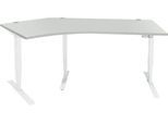 Schäfer Shop Genius Winkelschreibtisch AERO FLEX, elektrisch höhenverstellbar, 135° Winkel links, B 2165 mm, lichtgrau/weiß + Memorypanel