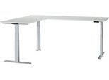Schäfer Shop Genius Winkelschreibtisch Modena Flex, elektrisch höhenverstellbar, 90° Winkel beidseitig, B 2000 x T 2400 mm, lichtgrau/weißaluminium
