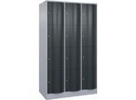 C+P Schließfachschrank Resisto, 3 Abteile, 12 Fächer, B 1148 x T 640 x H 1950 mm, Weißalu/Anthrazitgrau