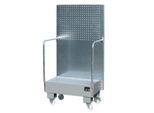 Fahrbare Auffangwanne LPW 60-2, mit Lochplattenwand, aus Stahl, Kapazität 2 x 60-Liter Fass, grau