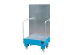 Fahrbare Auffangwanne LPW 60-2, mit Lochplattenwand, aus Stahl, Kapazität 2 x 60-Liter Fass, blau