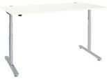 Schreibtisch, zweistufig elektrisch höhenverstellbar, T-Fuß Rundrohr, B 1800 x T 800 x H 634-1294 mm, weiß/weißaluminium