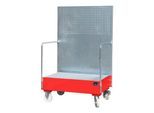 Fahrbare Auffangwanne, aus Stahl, 215 l Auffangvolumen für 2 x 200-Liter Fässer, rot lackiert