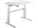 Schreibtisch Komfort, elektrisch höhenverstellbar, Rechteck, C-Fuß, B 1200 x T 800 x H 655-1305 mm, lichtgrau/weißaluminium RAL 9006