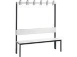 Garderobenbank Basic Plus, 1-seitig, Rückenlehne, ohne Schuhrost, Fußgestell schwarzgrau RAL 7021, B 1500 mm, Dekor weiß