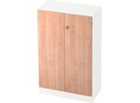 Aktenschrank TARVIS, mit Griff ohne Schloss, 3 Ordnerhöhen, B 800 x T 420 x H 1270 mm, weiß/Nussbaum-Dekor