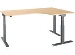 Schäfer Shop Select Winkelschreibtisch ERGO-T 2.0, elektrisch höhenverstellbar, 90° Winkel rechts, T-Fuß, B 2000 mm, Ahorn/anthrazit