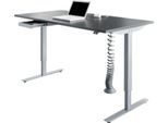 Schreibtisch, elektrisch höhenverstellbar, Rechteck, T-Fuß, B 1600 mm, graphit/weißalu + Schublade & Kabelspirale