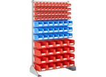 Ständerregal einseitig, B 1130 x T 500 x H 1885 mm, 40 x 0,7 l, rot + 21 x 3 l, blau + 20 x 7,5 l, rot