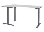 Schäfer Shop Genius Winkelschreibtisch Modena Flex, elektrisch höhenverstellbar, 90° Winkel, T-Fuß, B 2000 mm, lichtgrau/anthrazit