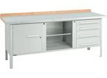 Kastenwerkbank Schäfer Shop Select PW 200-1, Buche Multiplexplatte, mit Stahlabdeckung, bis 750 kg, B 2000 x T 700 x H 840 mm, Lichtgrau