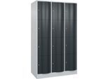 C+P Schließfachschrank Resisto, 3 Abteile, 12 Fächer, B 1148 x T 640 x H 1950 mm, Lichtgrau/Anthrazitgrau
