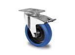 CASCOO Lenkrolle R4F1, mit Totalfeststeller, Rad-ø 80 mm x B 35 mm, Polyamid-Felge, Elastik-Lauffläche, blau, Rollenlager, bis 130 kg
