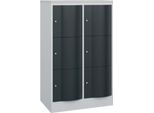 C+P Schließfachschrank Resisto, 2 Abteile, 6 Fächer, B 772 x T 540 x H 1255 mm, Lichtgrau/Anthrazitgrau