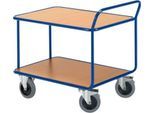 Tischwagen, 2 Etagen, bis 500 kg, TPE-Bereifung, Stahl pulverbeschichtet enzianblau RAL 5010, L 800 x B 500 mm