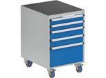 Schubladenblock Treston 53/66-1, 5 abschließbare Schübe, mobil, bis 300 kg, B 530 x T 640 x H 795 mm, Stahl, lichtgrau RAL 7035/brillantblau RAL 5007
