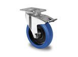 CASCOO Lenkrolle R4F1, mit Totalfeststeller, Rad-ø 200 mm x B 46 mm, Polyamid-Felge, Elastik-Lauffläche, blau, Rollenlager, bis 350 kg