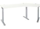 Schäfer Shop Select Winkelschreibtisch ERGO-T 2.0, 135° Winkel, Ansatz rechts, T-Fuß, B 2165 x T 800 x H 675-895 mm, weiß/weißalu