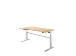 Schreibtisch Komfort, elektrisch höhenverstellbar, Freiform, Ansatz links, C-Fuß, B 1800 x T 1000/800 x H 655-1305 mm, Ahorn/weißalu