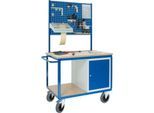 Profi-Werkbankwagen mit Schrank, 2 x Lochmodulplatte, 1250x700x1990mm