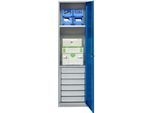 Schäfer Shop Genius Materialschrank FS, 5 OH, abschließbar, 2 Fachböden/6 Schübe, bis 250 kg, B 545 x T 520 x H 1950 mm, Stahl, weißalu/enzianblau