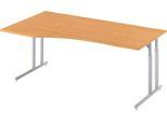 Schäfer Shop Select Schreibtisch COMBITEC, Freiform, Ansatz links, C-Fuß, B 1800 x T 1000/800 x H 677-817 mm, Buche/weißaluminium