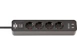 Steckdosenleiste Brennenstuhl Ecolor, 4-fach, 2 x USB, IP20, Kindersicherung, 2100 mA, Kunststoff, schw./schw.