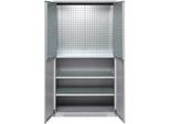 Schäfer Shop Genius Materialschrank FS, 5 OH, abschließbar, Lochrasterwände/3 Fachböden, bis 450 kg, B 1055 x T 520 x H 1950 mm, weißalu/weißalu