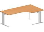 Schäfer Shop Pure Winkelschreibtisch PLANOVA BASIC, 90° Winkel rechts, C-Fuß, B 2000 x T 1200/800 x H 717 mm, Buche/weiß + Kabelkanal