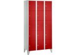 Wertfachschrank 300 mm, 3 Abteile, 15 Fächer, Sicherheitszylinderschloss, Fuß, feuerrot