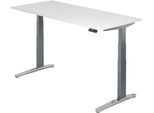Schreibtisch TOPAS LINE, elektrisch höhenverstellbar, C-Fuß, B 1800 x T 800 x H 650-1300 mm, weiß/graphit + Memoryschalter, Kabelkanal