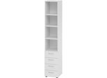 Kombischrank Breno, mit 4 Schüben & Regalelement, 6 OH, B 400 x T 420 x H 2156 mm, Spanplatte, lichtgrau/lichtgrau