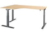 Schäfer Shop Select Winkelschreibtisch ERGO-T 2.0, elektrisch höhenverstellbar, 90° Winkel links, T-Fuß, B 2000 mm, Ahorn/anthrazit