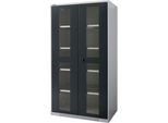 Schäfer Shop Genius Flügeltürenschrank FS, Stahl, Sichtfenster, Lüftungslöcher, B 1055 x T 620 x H 1950 mm, 5 OH, Weißalu/Anthrazitgrau, bis 500 kg