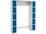 Schäfer Shop Select Schließfachgarderobe, mit Hutablage & Kleiderstange, 2 x 5 Fächer, B 1735 x T 500 x H 1950 mm, lichtgrau/enzianblau