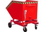Späne-Kippbehälter Bauer SKW-ET 1000, Stahl, rot, B 1395 x T 1070 x H 1220 mm, 600 l, bis 300 kg, Rollen, manuelles Kippen, mit Einfahrttaschen