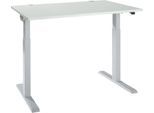 Schäfer Shop Select Schreibtisch ERGO-T 2.0, elektrisch höhenverstellbar, Rechteck, T-Fuß, B 1200 x T 800 x H 715-1205 mm, lichtgrau/weißalu