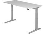 Schreibtisch TOPAS LINE, elektrisch höhenverstellbar, C-Fuß, B 1800 x T 800 x H 650-1300 mm, lichtgrau/weißaluminium + Memoryschalter, Kabelkanal