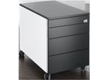Schäfer Shop Genius Rollcontainer 1233, 3 Schubladen, 1 Utensilienauszug, Zentralverschluss, seitliche Griffnut, B 435 x T 765 x H 577 mm, weiß/graphit