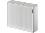 Schäfer Shop Genius Querrollladenschrank TETRIS SOLID, 3 OH, B 1600 mm, inkl. 19 mm Abdeckplatte, lichtgrau/weißalu/weißalu