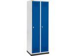 Schäfer Shop Genius Kleiderspind mit Sockel, 2 Abteile, 300 mm Abteilbreite, Sicherheitsdrehriegelverschluss, lichtgrau/enzianblau