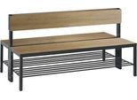 Sitzbank Basic Plus, 2-seitig, mit Rückenlehne & Schuhrost, 4-Fußgestell schwarzgrau RAL 7021, B 1500 mm, Dekor Eiche Ser.