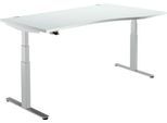 Schäfer Shop Select Schreibtisch DRIVE UP 2, elektrisch höhenverstellbar, Freiform, Ansatz rechts, T-Fuß, B 1800 mm, lichtgrau/weißalu